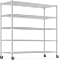 Himimi Storage Shelves with Wheels, 5-Tier Heavy Duty Steel Wire Rack Storage Shelving, Adjustable Metal Storage Shelves for Garage Kitchen Pantry Bathroom Laundry 18" D*60" W*82" H, Silver