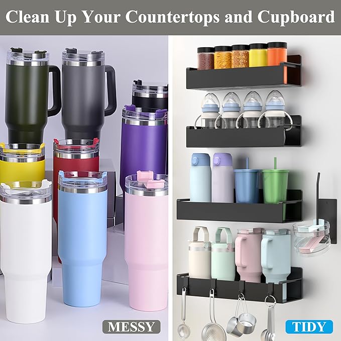 HuggieGems Magnetic Water Bottle Holder for Refrigerator, Cup Holder Organizer for Stanley and Tumbler for Kitchen, 4 Pack, Black | Quality Material, Ideal for Owala, Stanley, Yeti, HydroJug, Easy to Remove