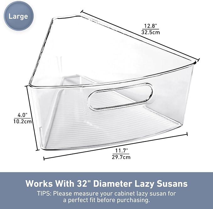 Leeden Lazy Susan Organizer for 32" Diameter Corner Lazy Susan, Plastic Kitchen Cabinet Storage Bins with Handle, 8 Packs, 1/8 Wedge - Food Safe, BPA Free