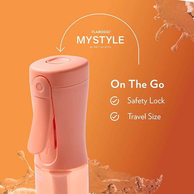 FLAIROSOL MyStyle, Spray Bottle for Hair - Small Travel Spray Bottle, Ultra Fine Continuous Water Mist for Face, Hairstyling, Salon, Cleaning, Beauty, Toners, Hydration & Makeup, 3.04oz / 90ml, Peach