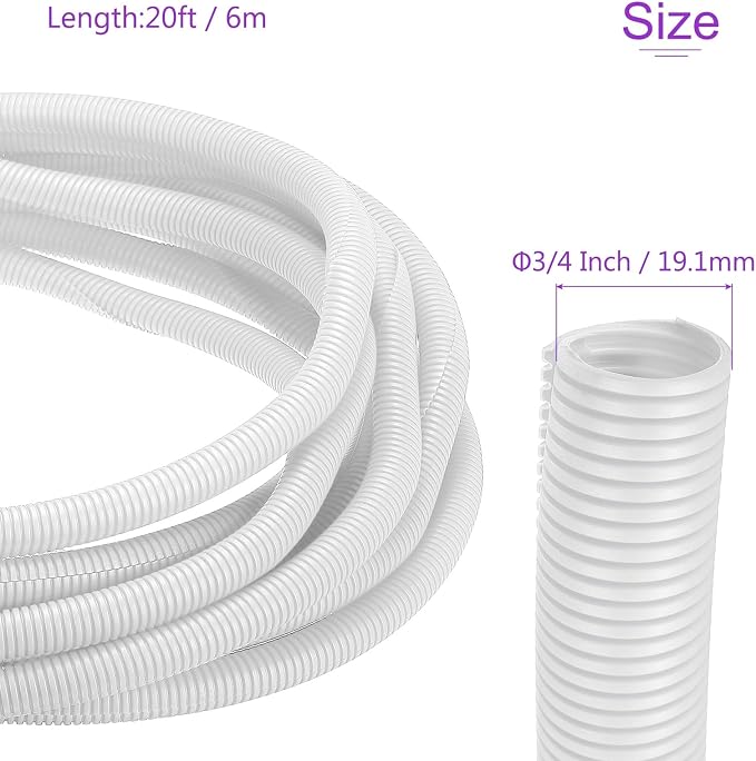 DMiotech 20ft Wire Loom Split Tubing 3/4 Inch(19.1mm) ID, Cord Protectors from Pet Flexible Conduit Cable Management for Office Home Garden, White