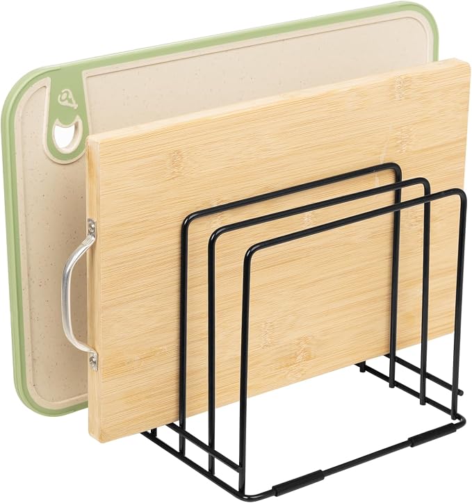 Cutting Board Holder, 1.2 in. Wide Slots Cabinet Organizer for Cookie Sheets & Trays, 7.95 x 7.95 x 7.09 in. Holder Stand with 5 Slots for Bakeware Organizers And Chopping Board Rack (Black)