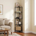 5-Tier Black Corner Shelf, Bamboo Corner Bookshelf, Indoor Plant Shelf, Kitchen Free Standing Shelf Storage Organizer, Tall Narrow Bookcase for Small Spaces, Bedroom, Living Room, Office