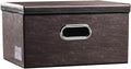 PRANDOM Collapsible Storage Box with Lid [1-Pack] Leather Fabric Foldable Storage Bin Organizer Container Basket Cube with Cover for Home Bedroom Closet Office Nursery Brown (13.6x9.6x6.9)