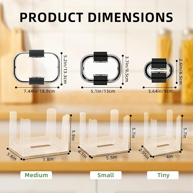 3PCS Clear Acrylic Food Container Lid Organizer for Rubbermaid Brilliance Nap-on Lids, Stackable Lid Holder Rack, Kitchen Storage Holder 4.7 Cup, 3.2 Cup, 1.3 Cup. 0.5 Cup Container, Holds 24 Lids
