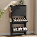 Shoe Cabinet Organizer with 3 Flip Drawers, Freestanding Shoe Storage Cabinet, Adjustable and Removable Dividers, 23.6"W x 8.7"D x 47.2"H Narrow Shoe Rack for Entryway, Foyer, Hallway, Black