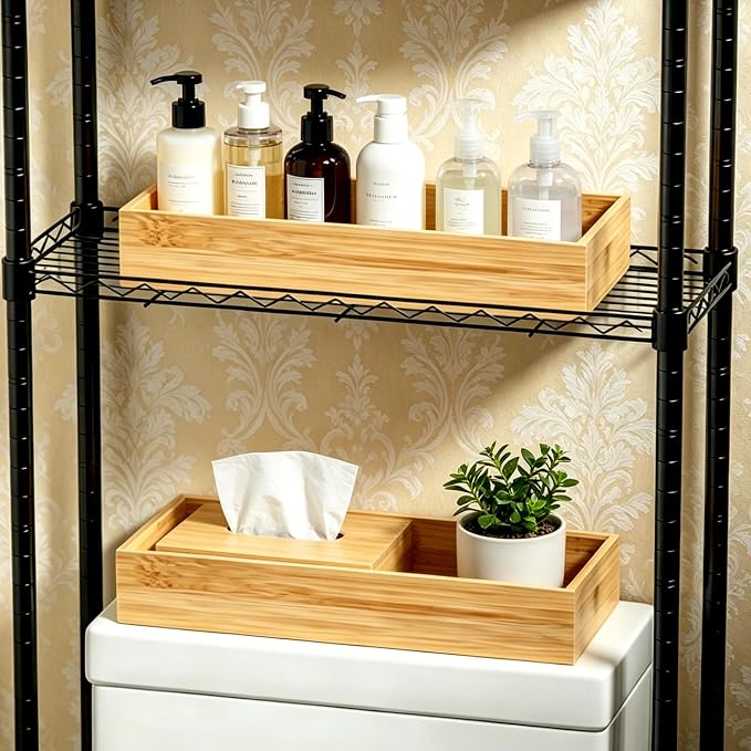 Bamboo Drawer Organizer Set of 2 for Kitchen Drawers, Large Stackable Drawer Organizer for Silverware, Utensils, Cutlery, Flatware, Junk Drawer, Dresser, Bathroom, 15" x 6" x 2"