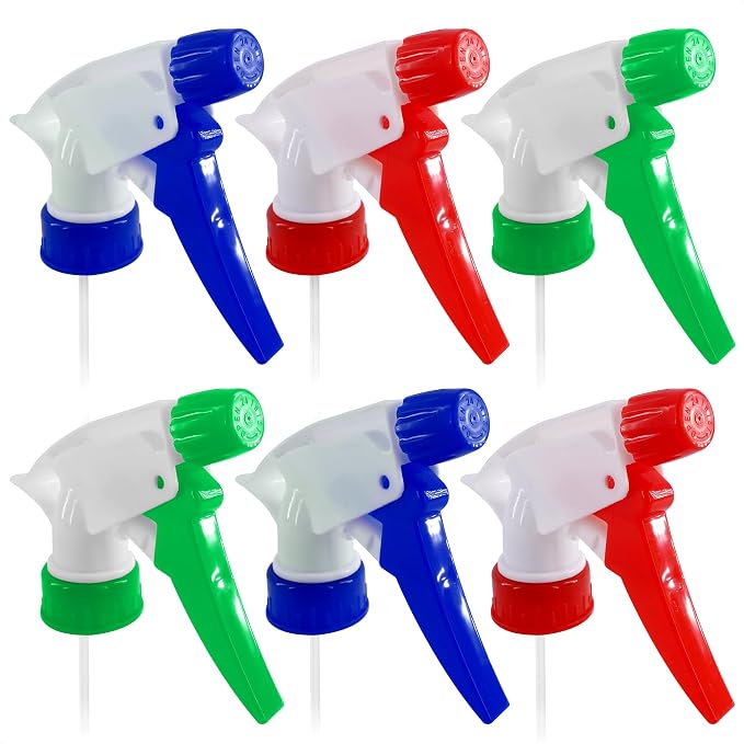 Spray Bottle Nozzle Replacement, 6 Pcs, 8-32oz Bottles (Multicolor) | Replacement Trigger Sprayer Heads for Bottles; Fits 28-400 Thread, Trim-to-Fit Tube; for Cleaning, Garden & Pet Carefor