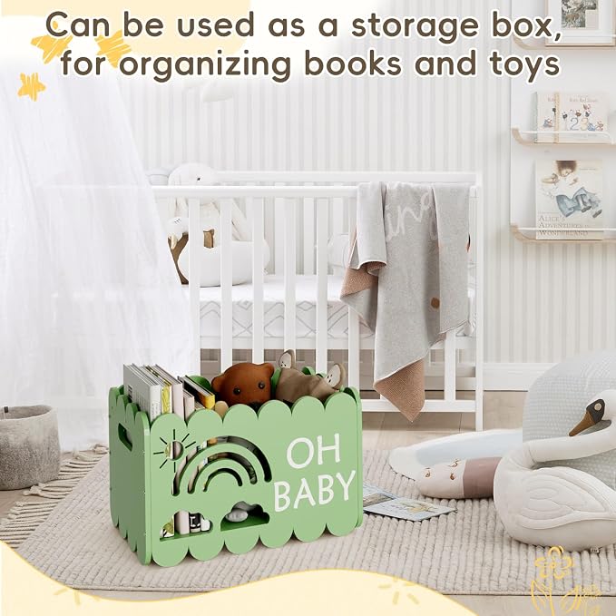 Wooden Baby Shower Crate Closet, Wooden Baby Shower Crate Closet, Boys and Girls for Baby Shower Wooden Basket Gifts, Welcome Baby Gifts, Suitable for Pregnancy Glfts for New Parent (Green)