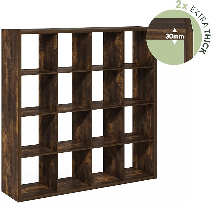Furinno Cubicle 16-Cube Book Shelf, Extra Thick Frame Bookshelf, Amber Pine | 14.6" x 58" x 58", Reversible Bookcase with Open Back, for Living Room, Bedroom, Home Office
