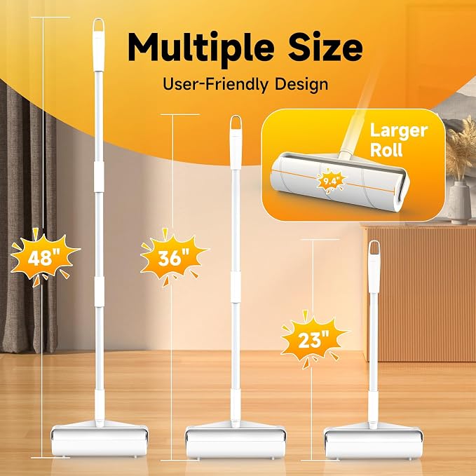 Extra Large Lint Roller for Pet Hair, 9.44-Inch Wide, 400 Sheets | Extendable Handle, 3 Refills & Dust Cover for Floors, Carpet & Couch