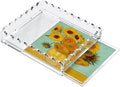 Scalloped Acrylic Tray for Needlepoint, 10" x 12" Clear Acrylic Display Tray with Slide Out Drawer for Insert Photos, Art, Fabric, Acrylic Organizer Decorative Tray for Home Decor