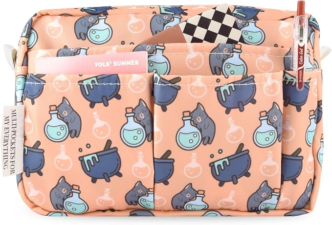 Multiple Pockets Portfolio Organizer with Zippered,Storage Pencil Pouch Bag | Waterproof Travel Toiletry Bag,Portable Pencil Pouch for Notebooks,Stationeries,Make-up,Journal Office Art Supplies,PotionCat