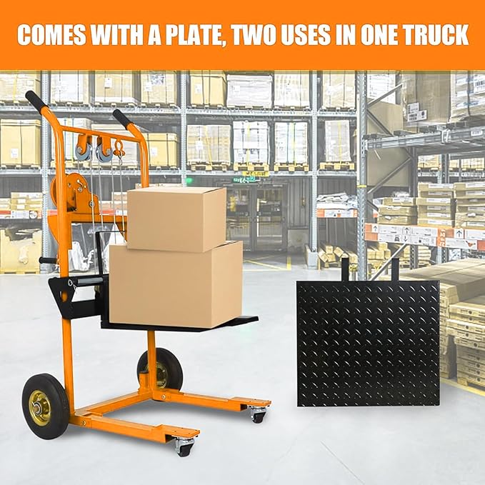 Tory Carrier Material Lift Winch Stacker, 440 lbs Capacity Pallet Stacker, 35.4" Lifting Height, Pallet Truck Dolly, Swivel Casters Lift Table Cart, Forklift with Steel Platform(Yellow)