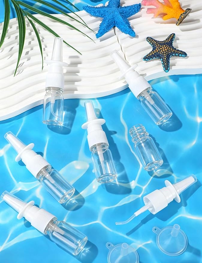 10 Pcs Nasal Spray Bottles, 5ML/0.17OZ 6 Pcs Glass Transparent Fine Mist Refillable Empty Nasal Spray Bottle with 2 Funnels and 2 Labels