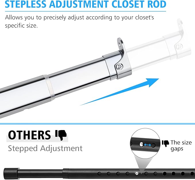 Premium Chrome Oval Closet Rod for Hanging Clothes 30 to 54.5 Inch, Includes End Supports, Adjustable Wardrobe Tube, Heavy Duty Extendable Closet Pole, Carbon Steel