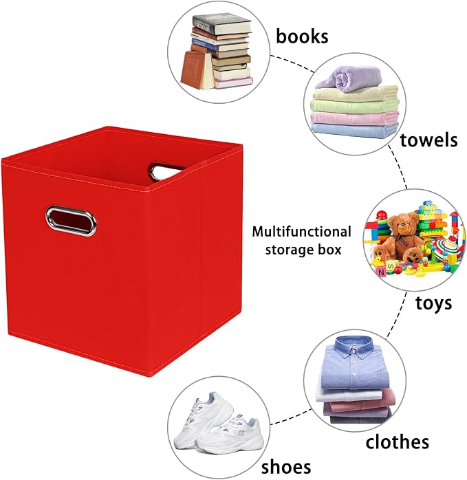 Fabric storage bins Cubes, Fabric Cube Organizer with Handle, Foldable Cube Bins for Cloth or Accessary Storage, 11x11x11, Set of 8, (Red)