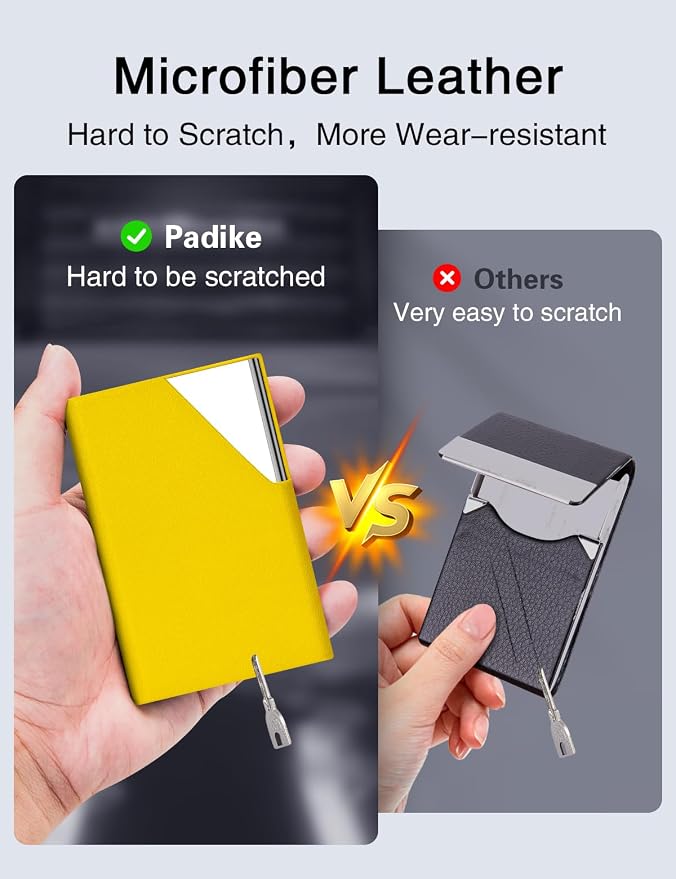 Padike Business Card Holder, Upgraded Leather Business Card Case Pocket Card Holders for Men or Women, Metal Slim Name Card Holder RFID Blocking Business Card Carrier with Magnetic Closure (Y-YE)