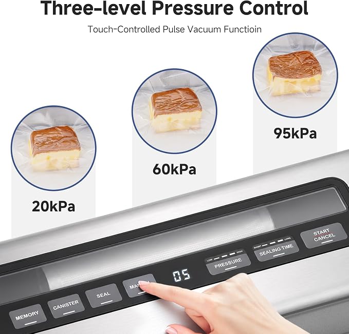 AAOBOSI 95KPa 9-in-1 Wet/Dry Vacuum Sealer, 8X Freshness | Seals Liquids,Meats &Wet/Dry Foods,95KPa Suction,1-Hand Lock,Smart Memory,Removable Drip Tray,Built-in Cutter & Starter Kit