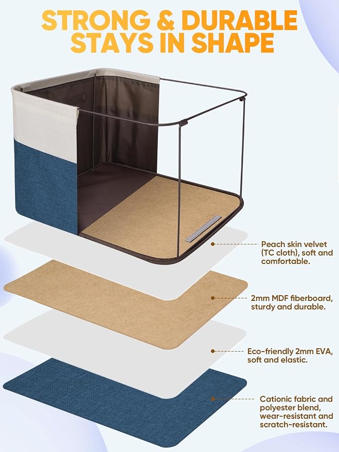BALEINE 2 Pack Fabric Closet Storage Bins for Shelves, Linen Closet Organizers and Storage, Decorative Baskets for Organizing, Shelf, Clothes, Home, Office (Navy Blue, 12"x8"x8")