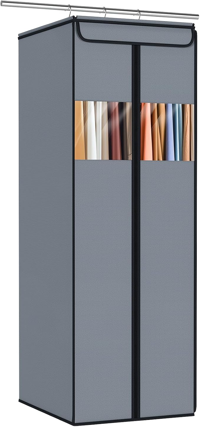 Zilink Garment Bags for Hanging Clothes 54" Hanging Storage Bags for Clothes with Clear Window Space Saving Garment Covers for Suits, Coats, Dresses, Grey