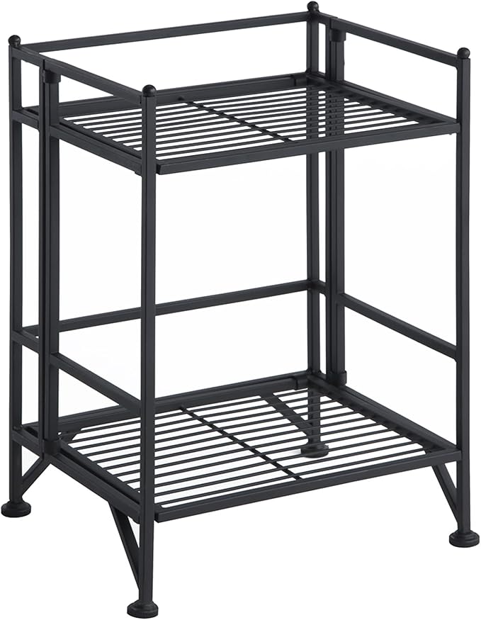 Convenience Concepts Xtra Storage Shelves - 2-Tier Folding Metal Storage Shelves, Closet Organizer for Office, Laundry Room, Bedroom, Garage, Kitchen, Bathroom, Black
