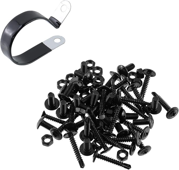 Antrader Cable Clamps, 10Pcs Carbon Steel Rubber Cushion Insulated Loop Clips, 50mm/1.97inch R-Type Cable Management Cord Organizer with Screws