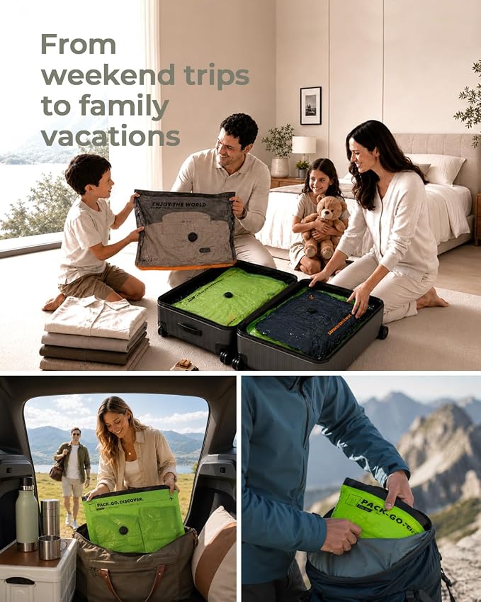 Vacbird Vacuum Bags for Travel with Rechargeable Cordless Vacuum Pump, 20-Pack Vacuum Seal Compression Bags for Clothes, Space Saver Bags for Suitcase, Carry-On Luggage Packing