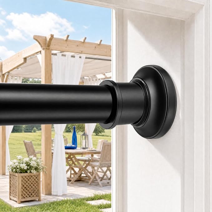 Shower Curtain Rod Tension Curtain Rod 43-87 Inch Shower Rods for Bathroom | Heavy Duty Tension Rod,1.1 Inch Thick Diameter,Spring Adjustable,No Rust,No Drilling,Windows,Black