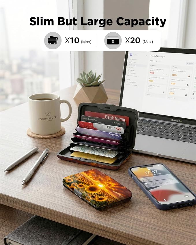 Maicican RFID Blocking Aluminum Credit Card Holder | Slim Metal Wallet for Women & Men, Business Card Case for Travel, Fits Front Pocket, Card holder wallet - Sunflowers