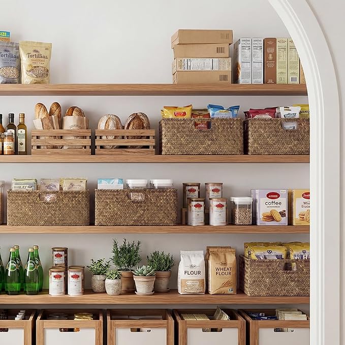 StorageWorks Extra Large Wicker Baskets for Organizing, Seagrass Baskets | Pantry Shelves, Kitchen Closet, Laundry, Bathroom, Table, Decorative, Book, Towel, Blanket, Food, Magazine, Medium, Handle