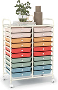 LDAILY 20-Drawer Rolling Storage Cart, Rolling Storage Cart, Storage Organizer on Wheels, Metal Frame, Scrapbook Paper Tools, Suitable for Office School, Classroom (Macaron, 20 Drawer)