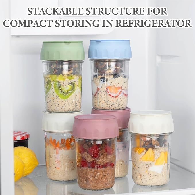 SOLIGT 2 Pack Overnight Oats Containers with Lids (Oat White/Rose Pink) | SOLIGT 4 Pack Overnight Oats Containers with Lids (White/Green/Rose/Blue)