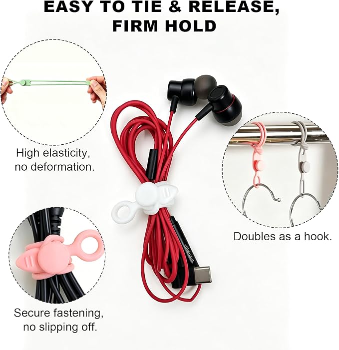 15Pcs Silicone Cable Straps Cord Organizer Silicone Cable Ties | Reusable Cord Organizer for Bundling Earphone For Reusable Cable Ties Wire Organizer in Home,Office,Kitchen,School(5 Colors)