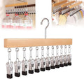 Closet Organizer with 12 Clips, Space Saving Hanging Closet Storage for Hats, Scarves, Jeans, Skirts, Socks, Pants, Multi-Purpose Clip Hanger(Wood TypeA)