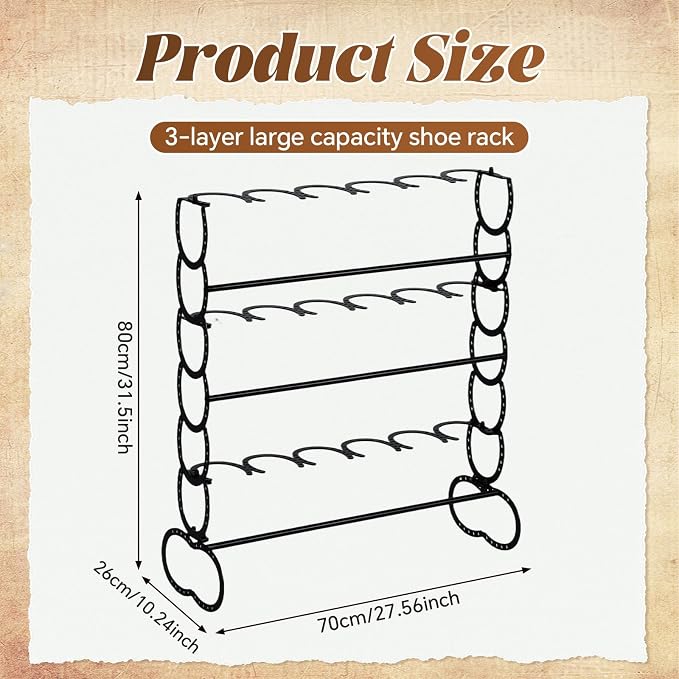 Cowboy Boot Rack 9 Pairs Horseshoe Boot Rack Cowboy Boots Storage Organizer Rustic Horseshoe Gifts Farmhouse Decor for Western Style Lovers Entryway Accessories (Three Level)
