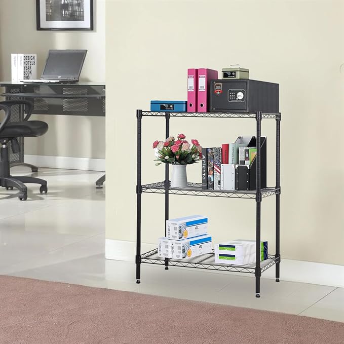 PayLessHere | 3-Tier Wire Shelf | 23"x13"x30" | Black | Adjustable Racks | Heavy-Duty Storage Shelves, Holds Upto 450 lbs | Rust-Resistant, No-Tool Assembly | for Home, Garage Shelving