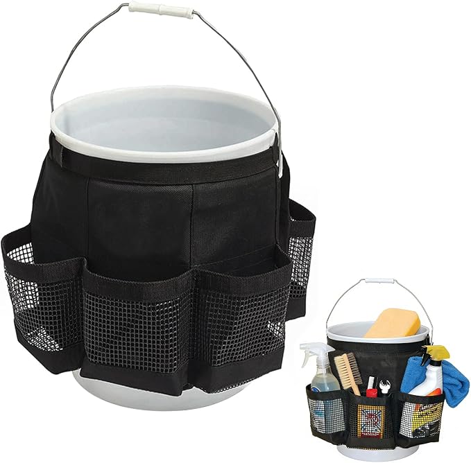 wuyaoyao 5 Gallon Bucket Tool Organizer, Multi-Purpose Car Wash Tools Organizer Bag with Mesh Pockets, Wash Tool Caddy, Cleaning Supplies Bucket Holder for Car, Home, Gardening, Fishing, Bag Only
