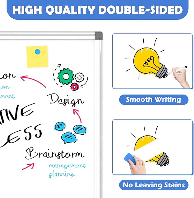 WALGLASS Double-Sided White Board, 24" x 24" Dry Erase Board Magnetic Whiteboard for Wall, Hanging Mounted Whiteboard Silver Aluminium Frame for Home, School, Office, Kitchen