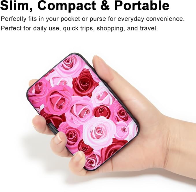 Credit Card Holder, Metal Card Wallet RFID Blocking Mini Slim Aluminum Business Hard Card Case for Women Men (Roses)