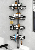 KEGII Corner Shower Caddy Tension Pole with Toothbrush Holder | Adjustable Shower Organizer with Soap Holder and Hooks, No Drilling Rustproof Bathroom Shelf Storage Rack, Fits 25-114.2 Inch