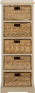 SAFAVIEH Home Collection – Vedette Sand 5-Basket Storage Tower, Natural Rattan Accent Design, Fully Assembled (AMH5739G)