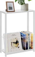 Homleke Narrow Side Table with Magazine Holder, Skinny End Table | Space-Saving Design, Small Spaces, Storage Shelf, Metal Frame, Easy Assembly, 7.1" D x 16.9" W x 23.6" H, White