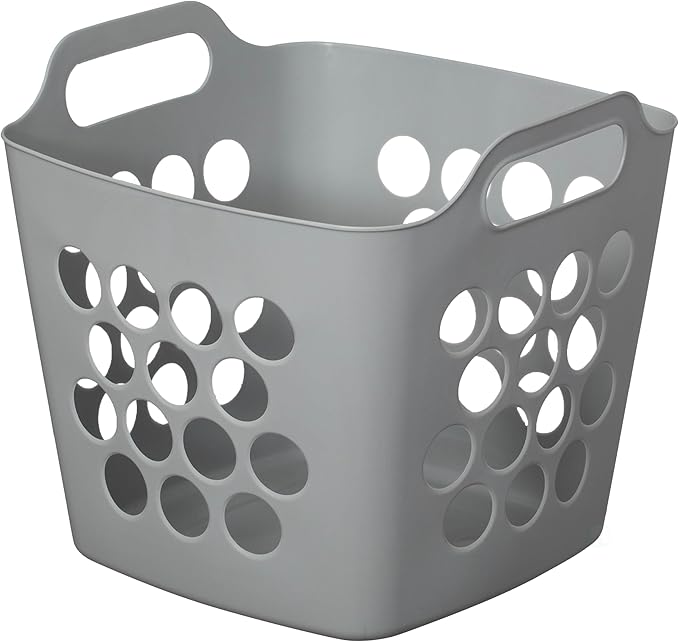 Flexible Plastic Laundry Basket - Square Storage Hamper with Side Handles for Easy Carrying - Versatile Organizer for Laundry, and Household Storage, 28 Litter Gray