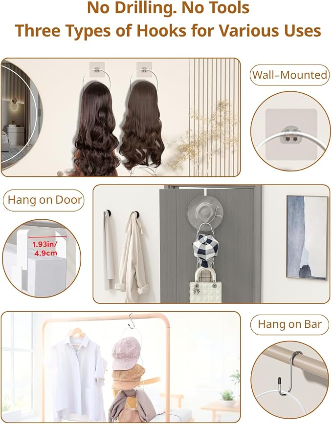 LINFIDITE 15 Pack Baseball Hat Rack Hanger Holder Organizer Multi Hook Wall Mounted Over Door Cap Display Storage Rack Cap Holder, Closet HangingStorage Rack w Hanging Hook White