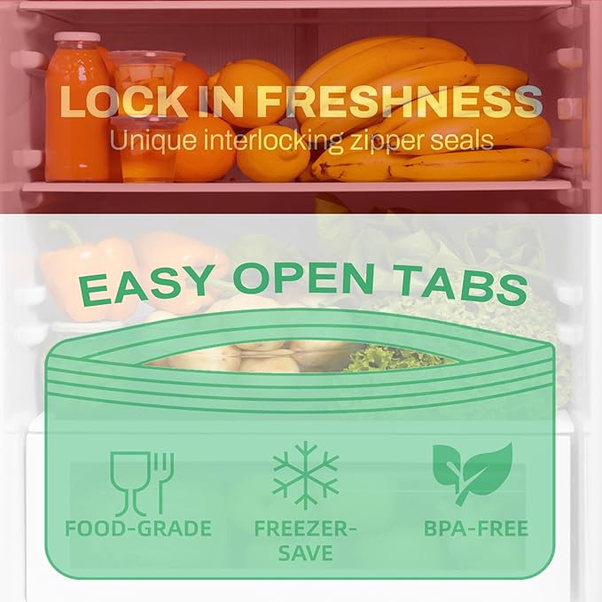 BEIDOU-PAC Compostable Quart Food Storage Freezer Bags, 60 Count | 2 Mil | 8 IN x 7 IN, Freshness Easy Open Biodegradable Eco-Friendly Reclosable Compost Zipper Bags