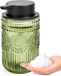 Foam Hand Soap Dispenser Glass, Green Foaming Hand Soap Dispenser | Reusable Foam Soap Dispenser with Black Foam Pump for Bathroom, Kitchen Decor,13.8 oz Large Capacity