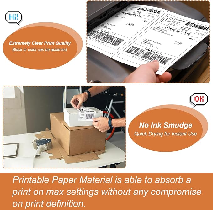 Half Sheet 8.5x5.5inch Shipping Mailing Label 100 Counts, 2 Labels Per Sheet 8.5 x 11 for Laser & Inkjet Printer, Permanent Adhesive Label Square Corner (50 Sheets)