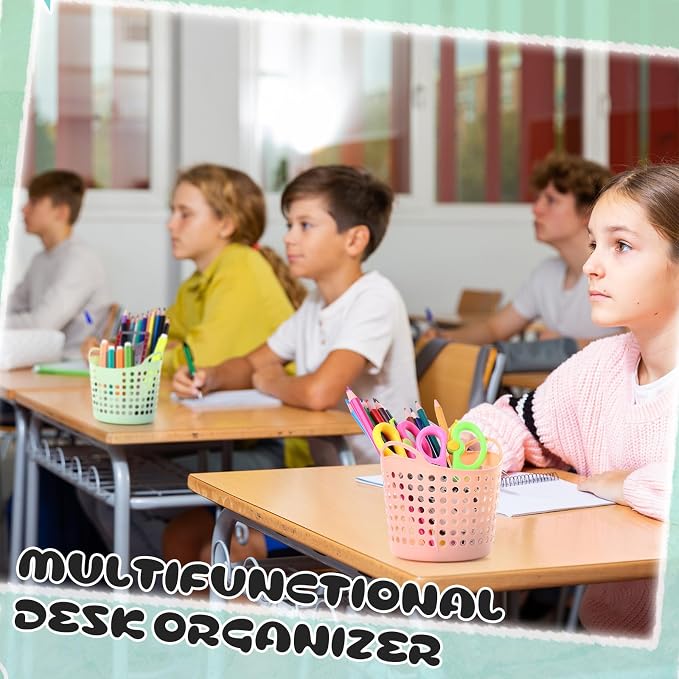 Weysat 36 Pcs Pencil Cup Bulk Plastic Pencil Basket Organizer Desk Basket for Pens Round Pens Holder for Classroom Back to School Office Home Crayon Stationery Organizer Supplies(Macaron Colors)