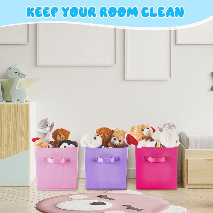 Yinder 12 Pcs Cube Storage Bin 10.5''x10.5''x11'' Storage Bins for Kids Classroom Decor Colorful Bins Foldable Baskets for Playroom Nursery Organizer Fabric Boxes (Sky Blue, Purple, Pink, Rose)
